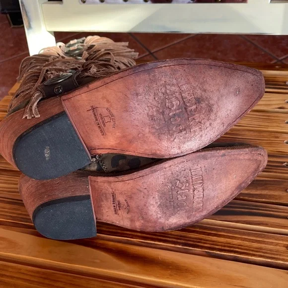 Liberty Black Ophelia Chita Miel Leopard
Print Leather Fringe Boots Size 8 - Picture 7 of 7